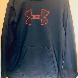 Under Armour ColdGear Hoodie Men’s XL Blue Red Logo Fleece Lined Pullover
